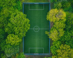 Preview wallpaper football field, aerial view, trees, playground, green