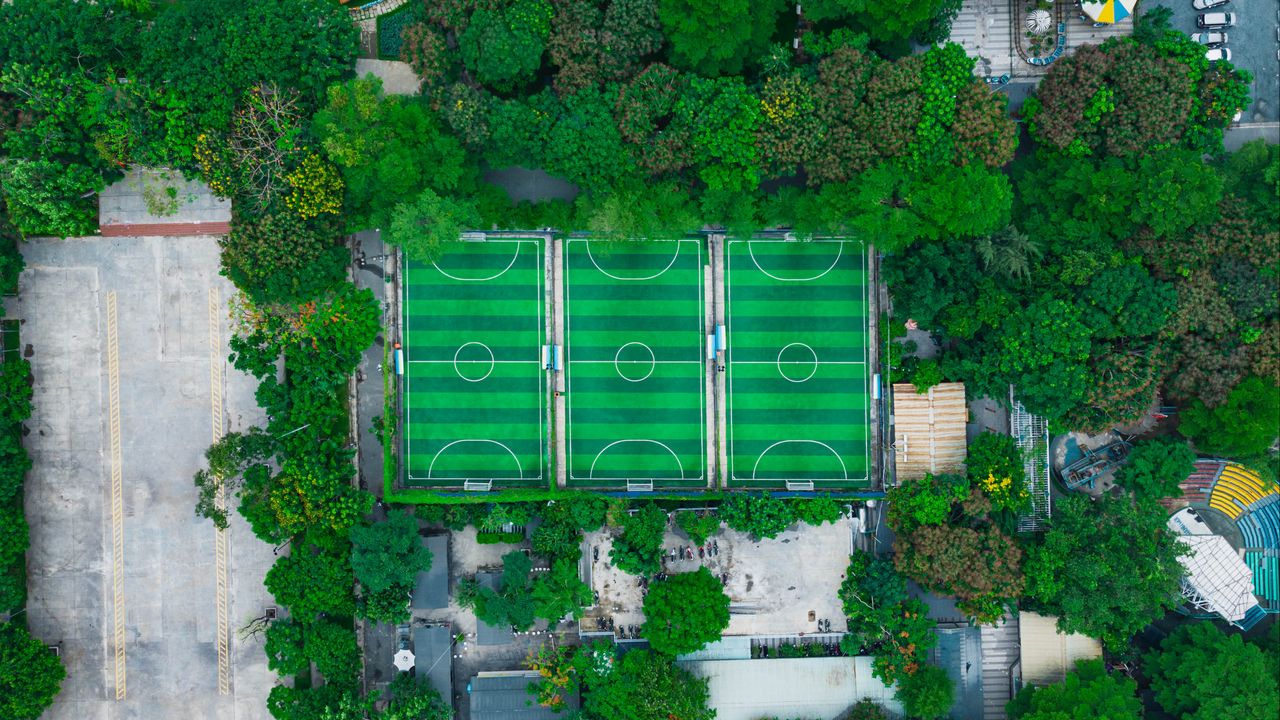Wallpaper football field, field, football, aerial view, sport