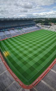 Preview wallpaper football field, field, football, aerial view