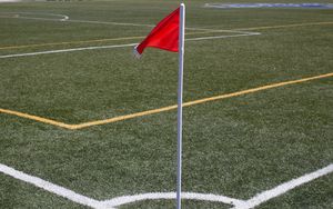 Preview wallpaper football field, flag, football, lawn, marking
