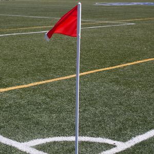 Preview wallpaper football field, flag, football, lawn, marking