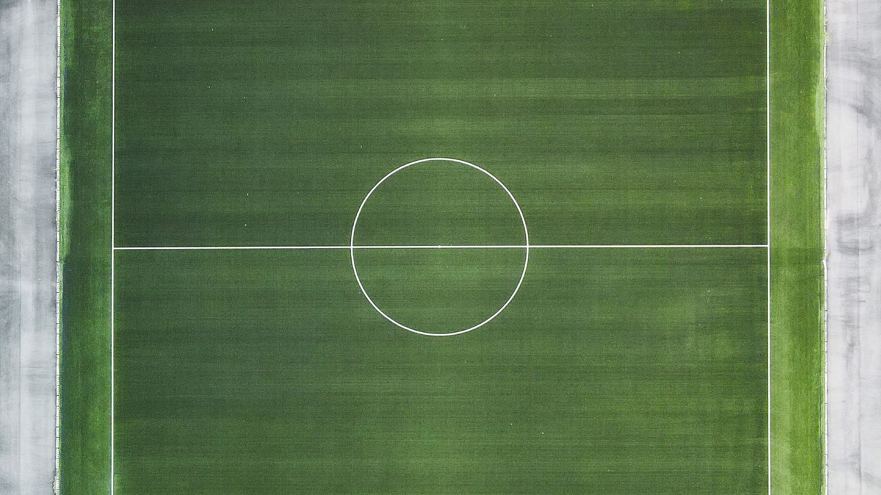 Wallpaper football field, marking, football, aerial view, green