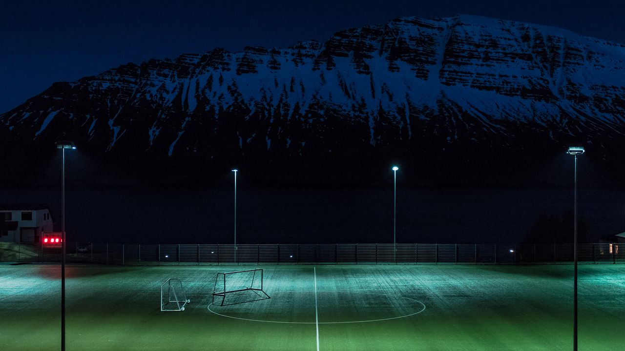 Wallpaper football field, night, lawn, playground