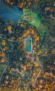 Preview wallpaper football field, playground, aerial view, height, view, overview