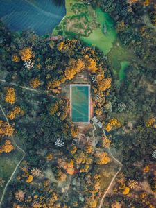 Preview wallpaper football field, playground, aerial view, height, view, overview