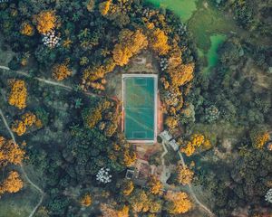 Preview wallpaper football field, playground, aerial view, height, view, overview