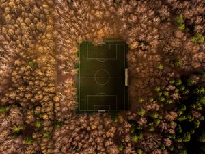 Preview wallpaper football field, playground, aerial view, trees, overview