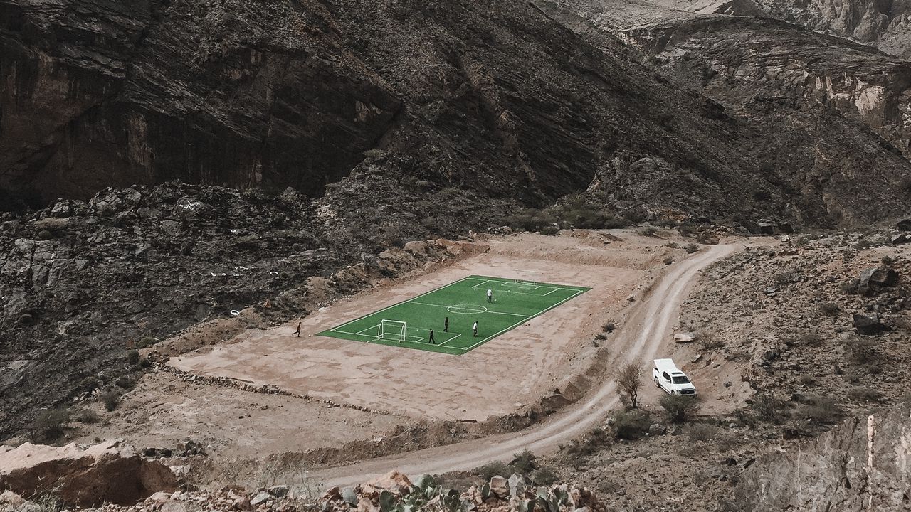 Wallpaper football, mountains, stadium