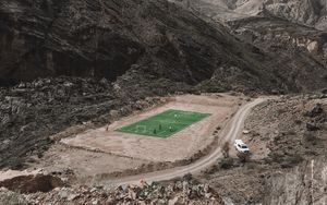 Preview wallpaper football, mountains, stadium