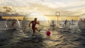 Preview wallpaper football, water, ball, sky, people