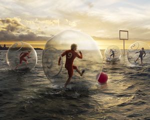 Preview wallpaper football, water, ball, sky, people