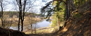 Preview wallpaper footpath, forest, trees, grass, river