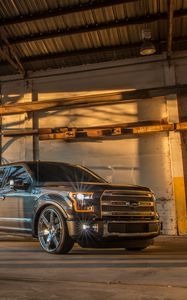 Preview wallpaper ford f150, ford, car, suv, black, front view