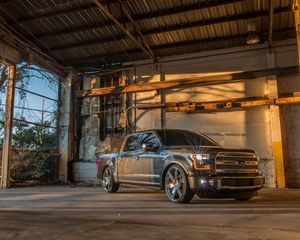 Preview wallpaper ford f150, ford, car, suv, black, front view