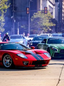 Preview wallpaper ford gt, ford, car, sports car, red, road