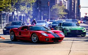 Preview wallpaper ford gt, ford, car, sports car, red, road