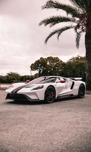 Preview wallpaper ford gt, ford, sportscar, white, side view, asphalt