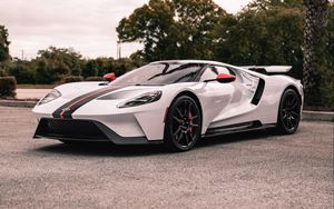 Preview wallpaper ford gt, ford, sportscar, white, side view, asphalt