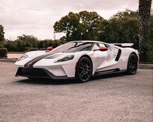 Preview wallpaper ford gt, ford, sportscar, white, side view, asphalt