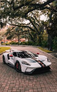 Preview wallpaper ford gt, ford, sportscar, white, side view