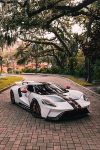 Preview wallpaper ford gt, ford, sportscar, white, side view