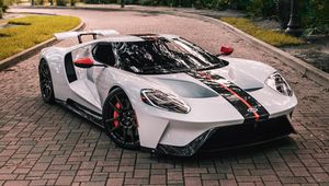 Preview wallpaper ford gt, ford, sportscar, white, side view