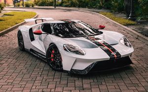 Preview wallpaper ford gt, ford, sportscar, white, side view