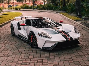 Preview wallpaper ford gt, ford, sportscar, white, side view