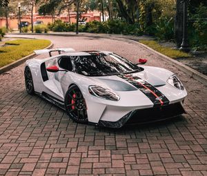 Preview wallpaper ford gt, ford, sportscar, white, side view