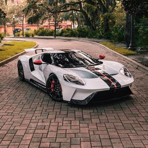 Preview wallpaper ford gt, ford, sportscar, white, side view