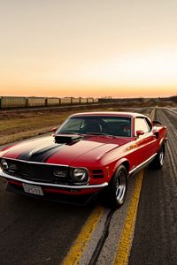 Preview wallpaper ford, mustang, 1970, red, side view