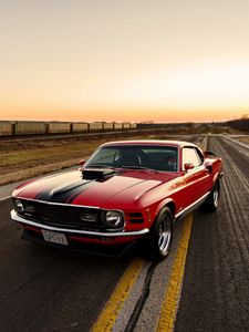 Preview wallpaper ford, mustang, 1970, red, side view