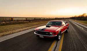 Preview wallpaper ford, mustang, 1970, red, side view