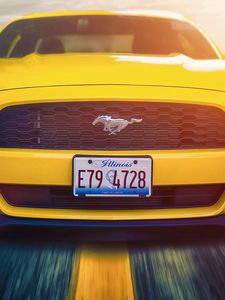 Preview wallpaper ford mustang, 2015, muscle car, yellow, front view