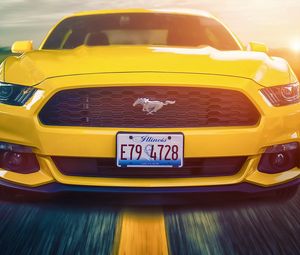 Preview wallpaper ford mustang, 2015, muscle car, yellow, front view