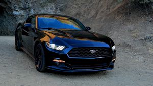 Preview wallpaper ford, mustang, black, front view, sports