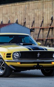 Preview wallpaper ford, mustang, boss 302, 1970, yellow, side view