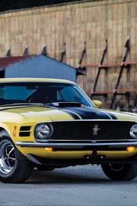 Preview wallpaper ford, mustang, boss 302, 1970, yellow, side view