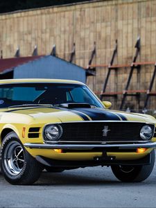 Preview wallpaper ford, mustang, boss 302, 1970, yellow, side view