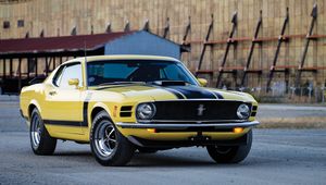 Preview wallpaper ford, mustang, boss 302, 1970, yellow, side view