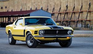 Preview wallpaper ford, mustang, boss 302, 1970, yellow, side view