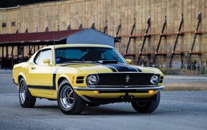 Preview wallpaper ford, mustang, boss 302, 1970, yellow, side view