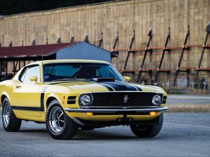 Preview wallpaper ford, mustang, boss 302, 1970, yellow, side view