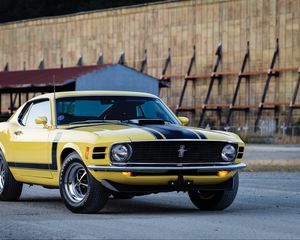 Preview wallpaper ford, mustang, boss 302, 1970, yellow, side view