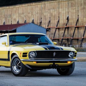 Preview wallpaper ford, mustang, boss 302, 1970, yellow, side view