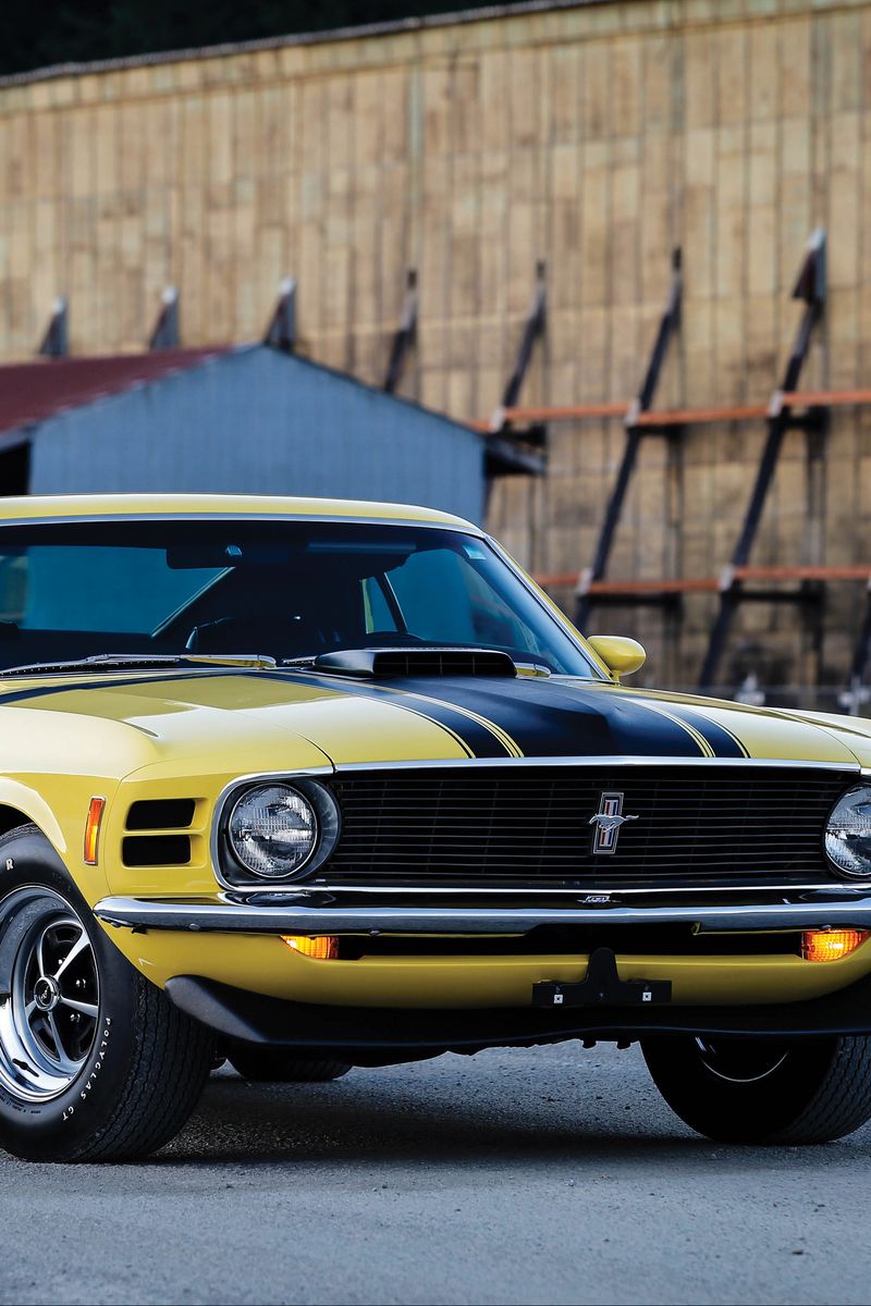 Download wallpaper 800x1200 ford, mustang, boss 302, 1970, yellow, side ...