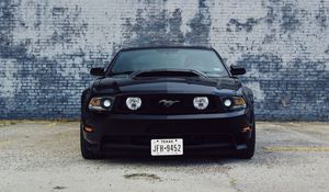 Preview wallpaper ford mustang, car, black, front view