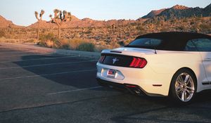 Preview wallpaper ford mustang, car, desert, rear bumper, travel