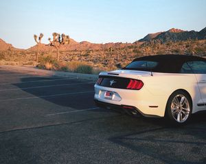 Preview wallpaper ford mustang, car, desert, rear bumper, travel