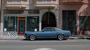 Preview wallpaper ford mustang, car, facade, vintage, urban